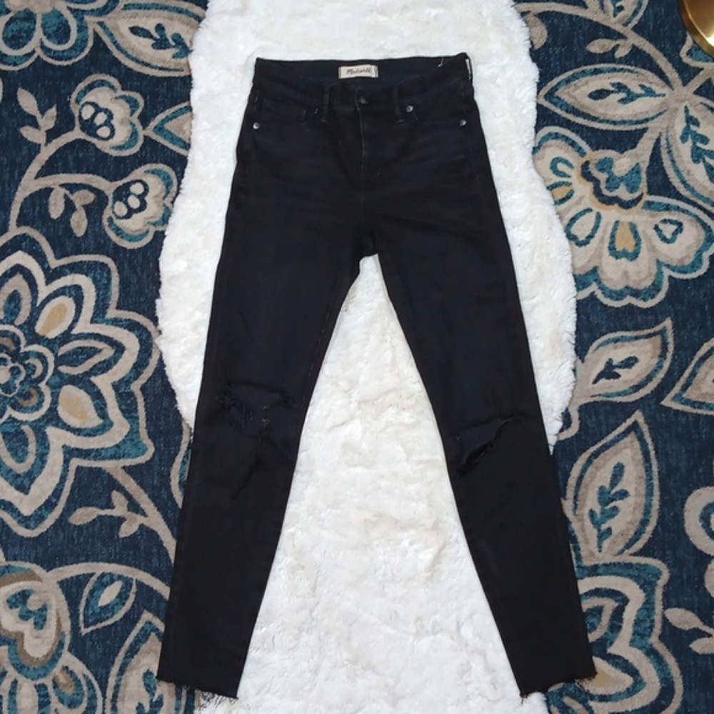 Madewell 9" high rise skinny distressed black jeans womens sz 26